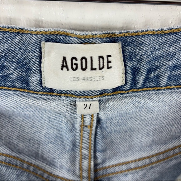 AGOLDE 90s Crop Distressed High-Waisted Straight Denim Jeans Echo Light Wash 27 - Picture 4 of 6